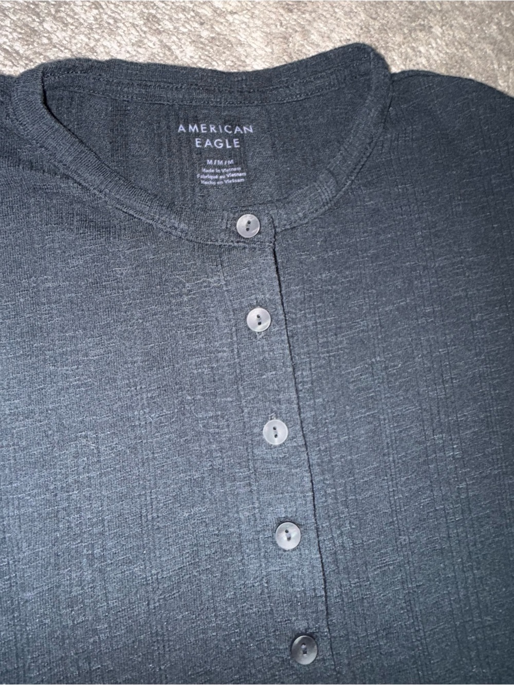 American Eagle Outfitters Black Ribbed Button-Up Long Sleeve Top